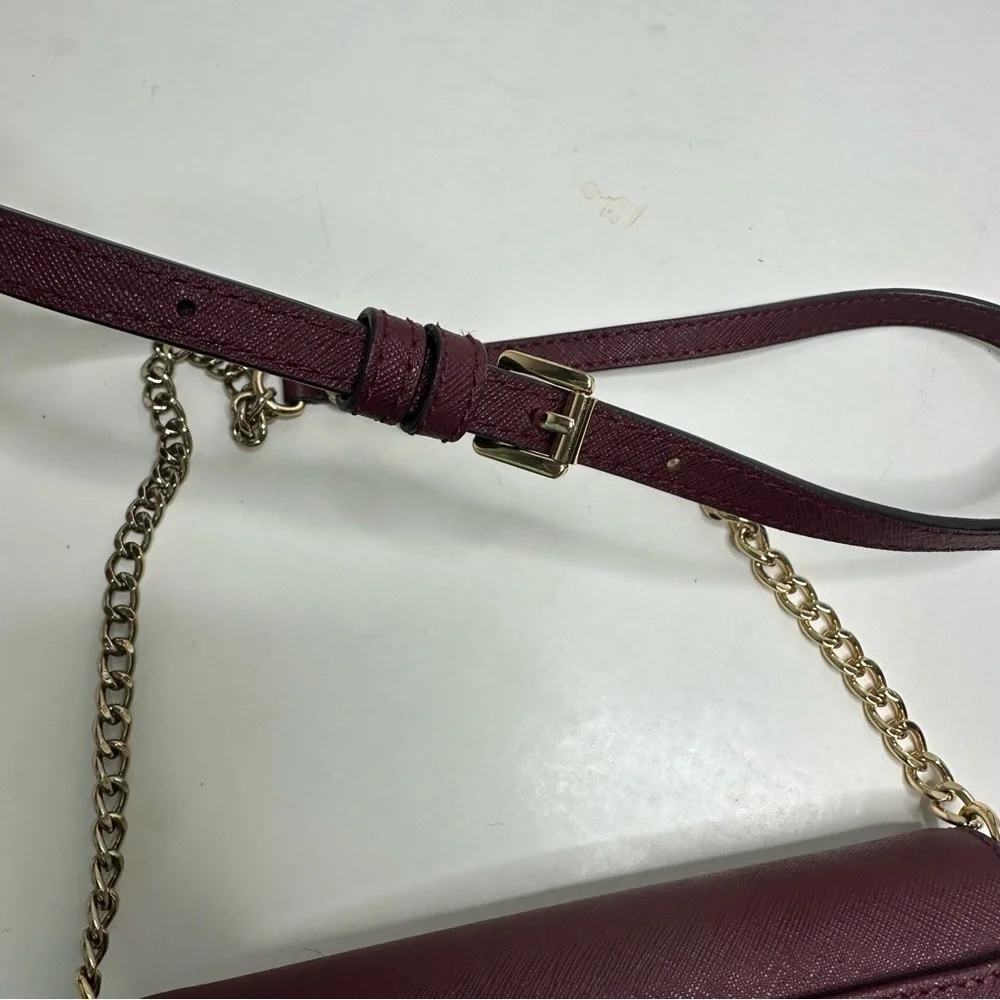 Michael Kors Saffiano Leather Chain Wallet Crossbody Burgundy